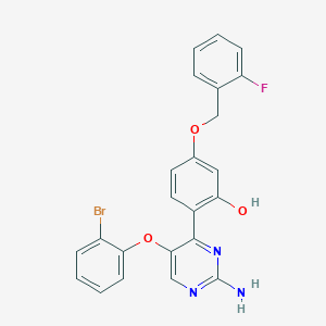 molecular formula C23H17BrFN3O3 B11141135 2-[2-Amino-5-(2-bromophenoxy)pyrimidin-4-yl]-5-[(2-fluorophenyl)methoxy]phenol 