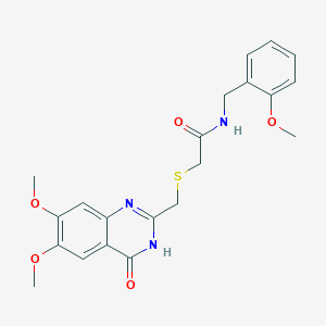 molecular formula C21H23N3O5S B11141203 2-{[(4-hydroxy-6,7-dimethoxyquinazolin-2-yl)methyl]sulfanyl}-N-(2-methoxybenzyl)acetamide 