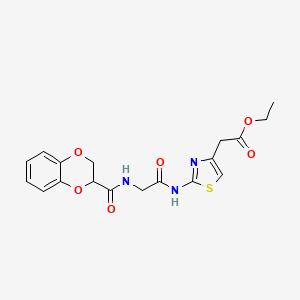 molecular formula C18H19N3O6S B11141228 Ethyl 2-[2-({2-[(2,3-dihydro-1,4-benzodioxin-2-ylcarbonyl)amino]acetyl}amino)-1,3-thiazol-4-yl]acetate 