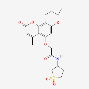 molecular formula C21H25NO7S B11141256 N-(1,1-dioxidotetrahydrothiophen-3-yl)-2-[(4,8,8-trimethyl-2-oxo-9,10-dihydro-2H,8H-pyrano[2,3-f]chromen-5-yl)oxy]acetamide 