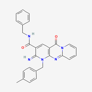 molecular formula C27H23N5O2 B11141285 N-benzyl-6-imino-7-[(4-methylphenyl)methyl]-2-oxo-1,7,9-triazatricyclo[8.4.0.03,8]tetradeca-3(8),4,9,11,13-pentaene-5-carboxamide 