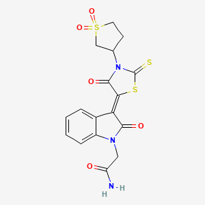 molecular formula C17H15N3O5S3 B11141325 2-{(3Z)-3-[3-(1,1-Dioxidotetrahydro-3-thienyl)-4-oxo-2-thioxo-1,3-thiazolidin-5-ylidene]-2-oxo-2,3-dihydro-1H-indol-1-YL}acetamide 