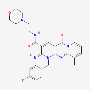 molecular formula C26H27FN6O3 B11141363 7-[(4-fluorophenyl)methyl]-6-imino-11-methyl-N-[2-(morpholin-4-yl)ethyl]-2-oxo-1,7,9-triazatricyclo[8.4.0.0^{3,8}]tetradeca-3(8),4,9,11,13-pentaene-5-carboxamide 