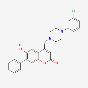 molecular formula C26H23ClN2O3 B11141384 4-[4-(3-Chloro-phenyl)-piperazin-1-ylmethyl]-6-hydroxy-7-phenyl-chromen-2-one 