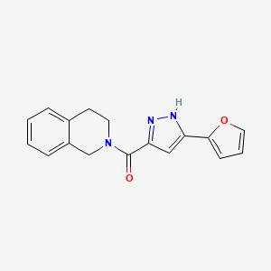 molecular formula C17H15N3O2 B11141465 3,4-dihydroisoquinolin-2(1H)-yl[5-(furan-2-yl)-1H-pyrazol-3-yl]methanone 