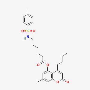 molecular formula C27H33NO6S B11141474 4-butyl-7-methyl-2-oxo-2H-chromen-5-yl 6-{[(4-methylphenyl)sulfonyl]amino}hexanoate 