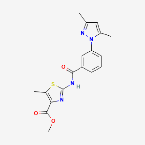 molecular formula C18H18N4O3S B11141596 methyl 2-{[3-(3,5-dimethyl-1H-pyrazol-1-yl)benzoyl]amino}-5-methyl-1,3-thiazole-4-carboxylate 