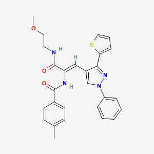 molecular formula C27H26N4O3S B11142040 N~1~-{(Z)-1-{[(2-methoxyethyl)amino]carbonyl}-2-[1-phenyl-3-(2-thienyl)-1H-pyrazol-4-yl]-1-ethenyl}-4-methylbenzamide 