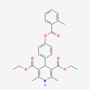 molecular formula C27H29NO6 B11142214 Diethyl 2,6-dimethyl-4-(4-{[(2-methylphenyl)carbonyl]oxy}phenyl)-1,4-dihydropyridine-3,5-dicarboxylate 