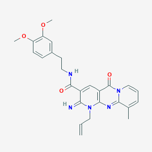 molecular formula C26H27N5O4 B11142222 N-[2-(3,4-dimethoxyphenyl)ethyl]-6-imino-11-methyl-2-oxo-7-prop-2-enyl-1,7,9-triazatricyclo[8.4.0.03,8]tetradeca-3(8),4,9,11,13-pentaene-5-carboxamide 