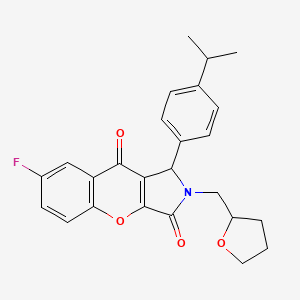 molecular formula C25H24FNO4 B11142370 7-Fluoro-1-[4-(propan-2-yl)phenyl]-2-(tetrahydrofuran-2-ylmethyl)-1,2-dihydrochromeno[2,3-c]pyrrole-3,9-dione 