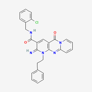 molecular formula C27H22ClN5O2 B11142434 N-[(2-chlorophenyl)methyl]-6-imino-2-oxo-7-(2-phenylethyl)-1,7,9-triazatricyclo[8.4.0.03,8]tetradeca-3(8),4,9,11,13-pentaene-5-carboxamide 