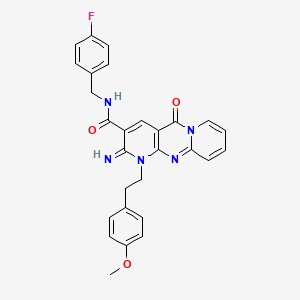 molecular formula C28H24FN5O3 B11142587 N-[(4-fluorophenyl)methyl]-6-imino-7-[2-(4-methoxyphenyl)ethyl]-2-oxo-1,7,9-triazatricyclo[8.4.0.03,8]tetradeca-3(8),4,9,11,13-pentaene-5-carboxamide 