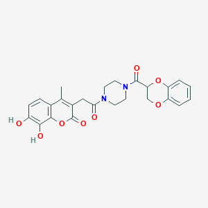 molecular formula C25H24N2O8 B11142614 3-[2-[4-(2,3-Dihydro-1,4-benzodioxin-3-carbonyl)piperazino]-2-keto-ethyl]-7,8-dihydroxy-4-methyl-coumarin 