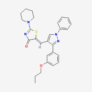 molecular formula C27H28N4O2S B11142718 5-{(Z)-1-[1-phenyl-3-(3-propoxyphenyl)-1H-pyrazol-4-yl]methylidene}-2-piperidino-1,3-thiazol-4-one 