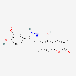 molecular formula C22H22N2O5 B11142783 5-hydroxy-6-[5-(4-hydroxy-3-methoxyphenyl)-4,5-dihydro-1H-pyrazol-3-yl]-3,4,7-trimethyl-2H-chromen-2-one 