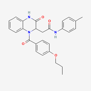 molecular formula C27H27N3O4 B11142915 N-(4-methylphenyl)-2-{3-oxo-1-[(4-propoxyphenyl)carbonyl]-1,2,3,4-tetrahydroquinoxalin-2-yl}acetamide 