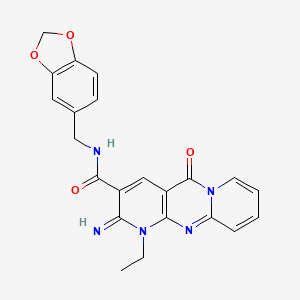 molecular formula C22H19N5O4 B11144293 N-[(2H-1,3-benzodioxol-5-yl)methyl]-7-ethyl-6-imino-2-oxo-1,7,9-triazatricyclo[8.4.0.0^{3,8}]tetradeca-3(8),4,9,11,13-pentaene-5-carboxamide 