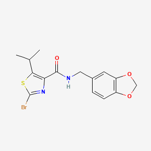 molecular formula C15H15BrN2O3S B11144489 N-(1,3-benzodioxol-5-ylmethyl)-2-bromo-5-isopropyl-1,3-thiazole-4-carboxamide 
