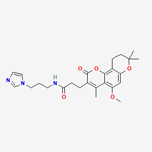 molecular formula C25H31N3O5 B11144548 N-[3-(1H-imidazol-1-yl)propyl]-3-(5-methoxy-4,8,8-trimethyl-2-oxo-9,10-dihydro-2H,8H-pyrano[2,3-f]chromen-3-yl)propanamide 