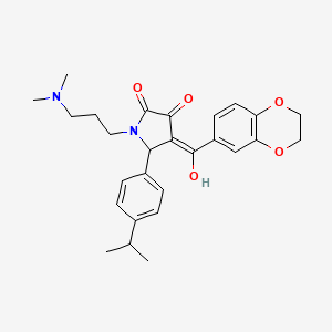 molecular formula C27H32N2O5 B11145602 4-(2,3-dihydro-1,4-benzodioxin-6-ylcarbonyl)-1-[3-(dimethylamino)propyl]-3-hydroxy-5-(4-isopropylphenyl)-1,5-dihydro-2H-pyrrol-2-one 