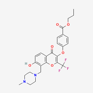 molecular formula C26H27F3N2O6 B11145940 propyl 4-{[7-hydroxy-8-[(4-methylpiperazino)methyl]-4-oxo-2-(trifluoromethyl)-4H-chromen-3-yl]oxy}benzoate 