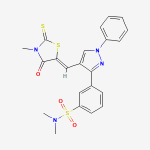 molecular formula C22H20N4O3S3 B11146308 N,N-dimethyl-3-{4-[(Z)-(3-methyl-4-oxo-2-thioxo-1,3-thiazolidin-5-ylidene)methyl]-1-phenyl-1H-pyrazol-3-yl}benzenesulfonamide 