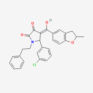 molecular formula C28H24ClNO4 B11146655 5-(3-chlorophenyl)-3-hydroxy-4-[(2-methyl-2,3-dihydro-1-benzofuran-5-yl)carbonyl]-1-(2-phenylethyl)-1,5-dihydro-2H-pyrrol-2-one 