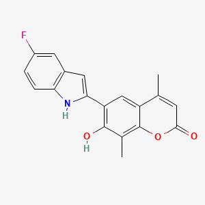 molecular formula C19H14FNO3 B11146817 6-(5-fluoro-1H-indol-2-yl)-7-hydroxy-4,8-dimethyl-2H-chromen-2-one 