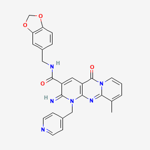 molecular formula C27H22N6O4 B11146866 N-(1,3-benzodioxol-5-ylmethyl)-6-imino-11-methyl-2-oxo-7-(pyridin-4-ylmethyl)-1,7,9-triazatricyclo[8.4.0.03,8]tetradeca-3(8),4,9,11,13-pentaene-5-carboxamide 