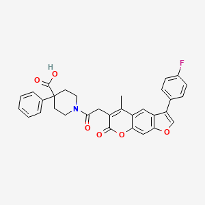 molecular formula C32H26FNO6 B11148856 1-{[3-(4-fluorophenyl)-5-methyl-7-oxo-7H-furo[3,2-g]chromen-6-yl]acetyl}-4-phenyl-4-piperidinecarboxylic acid 