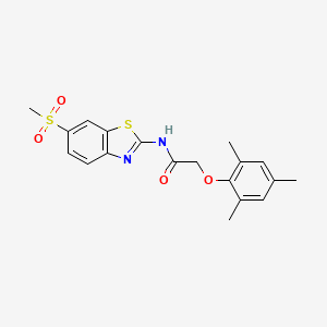 molecular formula C19H20N2O4S2 B11148866 N-[6-(methylsulfonyl)-1,3-benzothiazol-2-yl]-2-(2,4,6-trimethylphenoxy)acetamide 