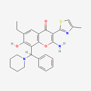 molecular formula C27H29N3O3S B11152862 2-amino-6-ethyl-7-hydroxy-3-(4-methyl-1,3-thiazol-2-yl)-8-[phenyl(piperidin-1-yl)methyl]-4H-chromen-4-one 