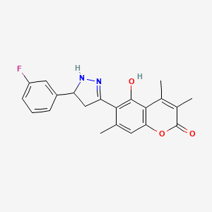molecular formula C21H19FN2O3 B11153034 6-[5-(3-fluorophenyl)-4,5-dihydro-1H-pyrazol-3-yl]-5-hydroxy-3,4,7-trimethyl-2H-chromen-2-one 