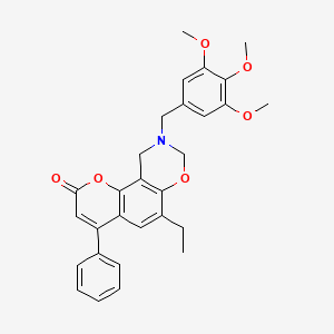 molecular formula C29H29NO6 B11154171 6-ethyl-4-phenyl-9-(3,4,5-trimethoxybenzyl)-9,10-dihydro-2H,8H-chromeno[8,7-e][1,3]oxazin-2-one 