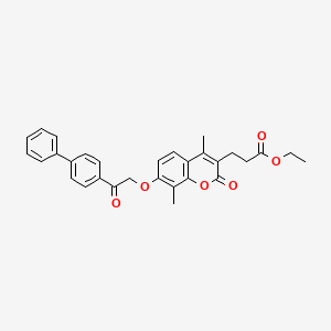 molecular formula C30H28O6 B11154542 ethyl 3-{7-[2-(4-biphenylyl)-2-oxoethoxy]-4,8-dimethyl-2-oxo-2H-chromen-3-yl}propanoate 