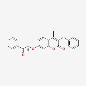 molecular formula C27H24O4 B11155220 3-benzyl-4,8-dimethyl-7-[(1-oxo-1-phenylpropan-2-yl)oxy]-2H-chromen-2-one 