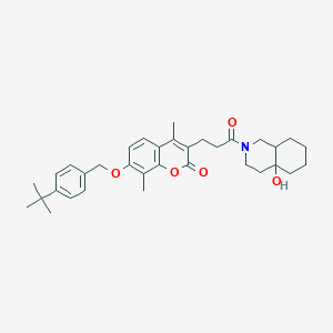 molecular formula C34H43NO5 B11155599 7-[(4-tert-butylbenzyl)oxy]-3-[3-(4a-hydroxyoctahydroisoquinolin-2(1H)-yl)-3-oxopropyl]-4,8-dimethyl-2H-chromen-2-one 