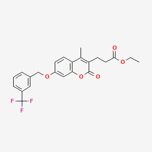 molecular formula C23H21F3O5 B11155614 ethyl 3-(4-methyl-2-oxo-7-{[3-(trifluoromethyl)benzyl]oxy}-2H-chromen-3-yl)propanoate 