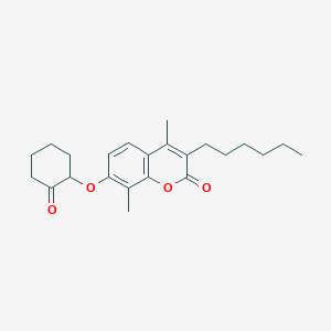 molecular formula C23H30O4 B11156446 3-hexyl-4,8-dimethyl-7-[(2-oxocyclohexyl)oxy]-2H-chromen-2-one 