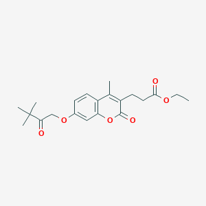 molecular formula C21H26O6 B11156571 ethyl 3-[7-(3,3-dimethyl-2-oxobutoxy)-4-methyl-2-oxo-2H-chromen-3-yl]propanoate 
