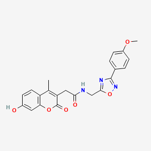 molecular formula C22H19N3O6 B11156616 2-(7-hydroxy-4-methyl-2-oxo-2H-chromen-3-yl)-N-{[3-(4-methoxyphenyl)-1,2,4-oxadiazol-5-yl]methyl}acetamide 