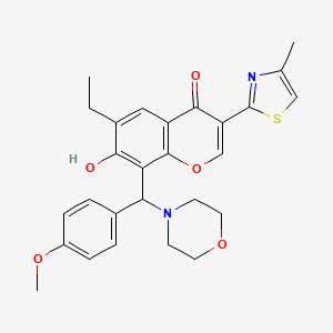 molecular formula C27H28N2O5S B11157755 6-ethyl-7-hydroxy-8-[(4-methoxyphenyl)(morpholino)methyl]-3-(4-methyl-1,3-thiazol-2-yl)-4H-chromen-4-one 