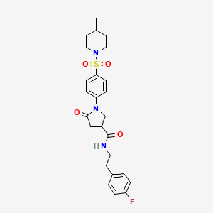 molecular formula C25H30FN3O4S B11164582 N-[2-(4-fluorophenyl)ethyl]-1-{4-[(4-methylpiperidin-1-yl)sulfonyl]phenyl}-5-oxopyrrolidine-3-carboxamide 