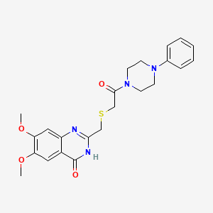 molecular formula C23H26N4O4S B11164933 2-{[(4-Hydroxy-6,7-dimethoxyquinazolin-2-yl)methyl]sulfanyl}-1-(4-phenylpiperazin-1-yl)ethanone 