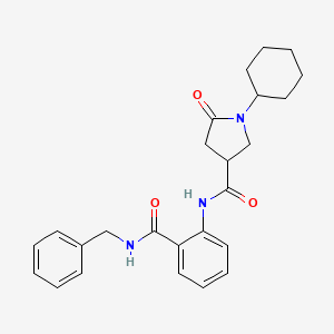 molecular formula C25H29N3O3 B11165345 N-[2-(benzylcarbamoyl)phenyl]-1-cyclohexyl-5-oxopyrrolidine-3-carboxamide 