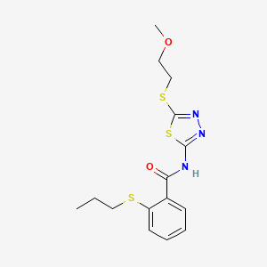 molecular formula C15H19N3O2S3 B11165677 N-{5-[(2-methoxyethyl)sulfanyl]-1,3,4-thiadiazol-2-yl}-2-(propylsulfanyl)benzamide 