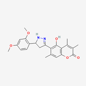 molecular formula C23H24N2O5 B11165787 6-[5-(2,4-dimethoxyphenyl)-4,5-dihydro-1H-pyrazol-3-yl]-5-hydroxy-3,4,7-trimethyl-2H-chromen-2-one 