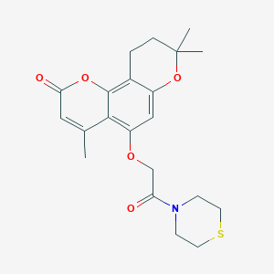 molecular formula C21H25NO5S B11166045 4,8,8-trimethyl-5-[2-oxo-2-(thiomorpholin-4-yl)ethoxy]-9,10-dihydro-2H,8H-pyrano[2,3-f]chromen-2-one 
