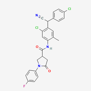 molecular formula C26H20Cl2FN3O2 B11166065 N-{5-chloro-4-[(4-chlorophenyl)(cyano)methyl]-2-methylphenyl}-1-(4-fluorophenyl)-5-oxopyrrolidine-3-carboxamide 